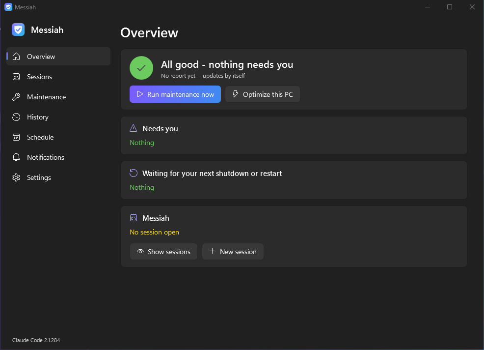 The app's Overview page: All good - nothing needs you